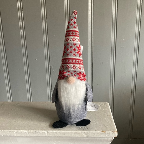 NWT-14” Gray Christmas Holiday Gnome Decorstion w/ Red, White & Gray Sweater Hat - Picture 1 of 17